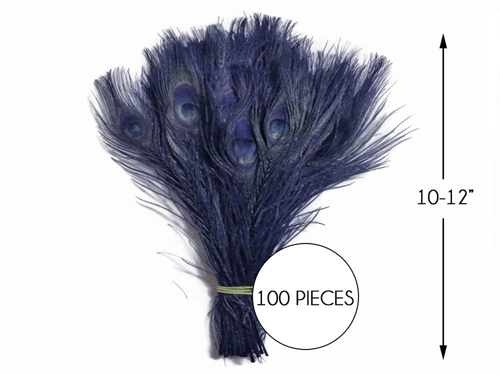 100 Pieces – Navy Blue Bleached & Dyed Peacock Tail Eye Wholesale Feathers (Bulk) 10-12”
