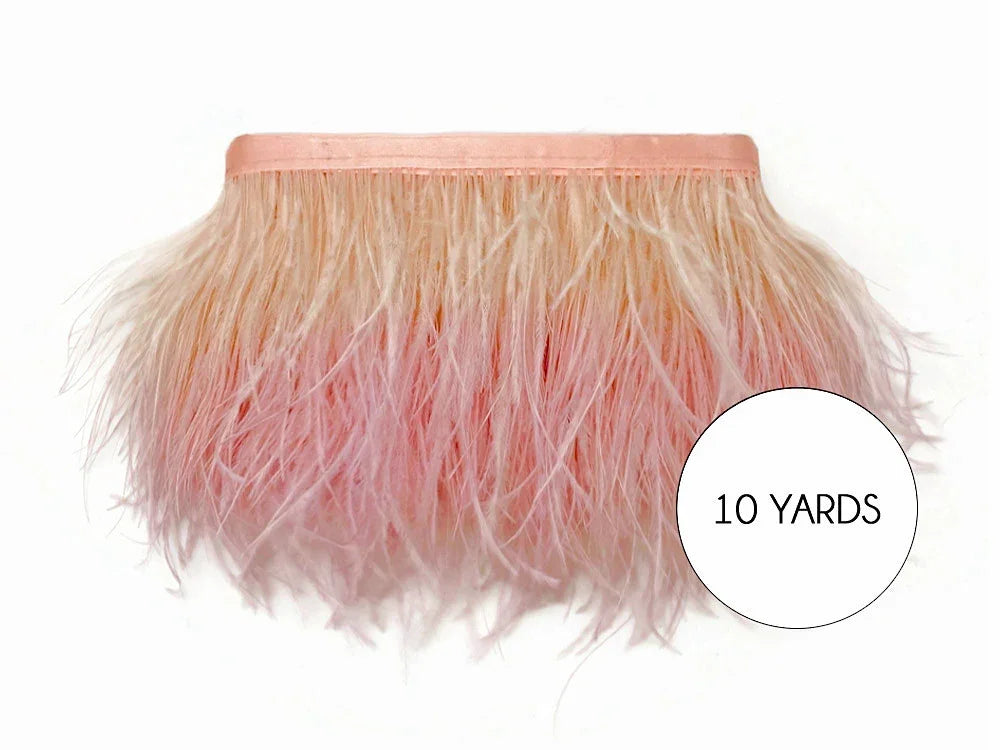 10 yards of soft pink and peach ombre feather trim for fashion and DIY crafts.
