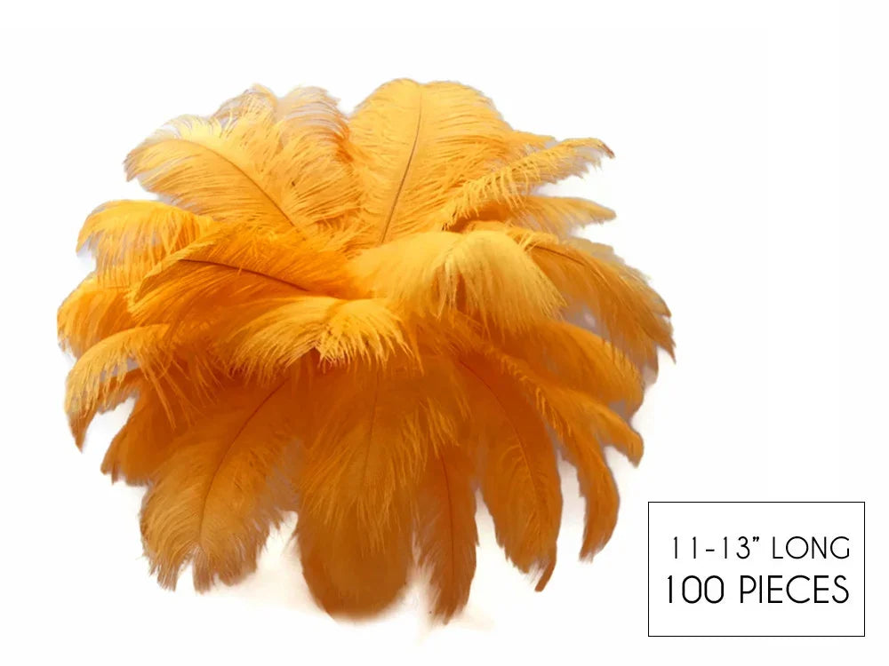 100 pieces of 11-13 inch long yellow ostrich feathers for crafts and fashion DIY.