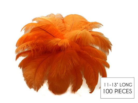 100 Pieces - 11-13" Orange Ostrich Drabs Wholesale Body Feathers (Bulk)