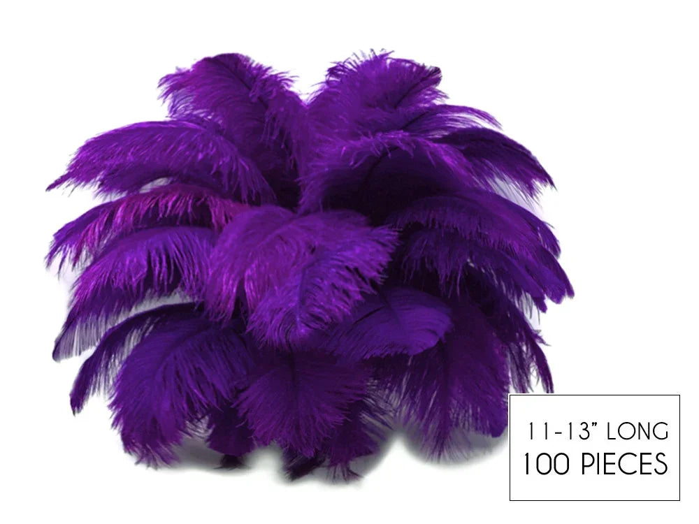 100 pieces of vibrant purple ostrich feathers, 11-13 inches long for crafts and decor.