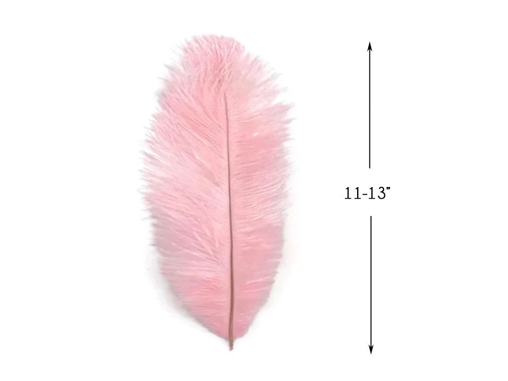 Soft pink ostrich feather for DIY crafts and fashion decor, 11-13 inches long