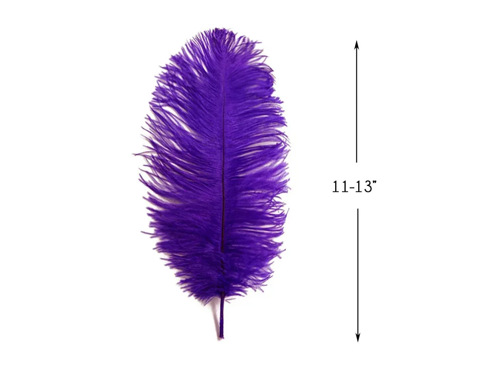 Vibrant purple ostrich feather for crafts and fashion decor, 11-13 inches long.