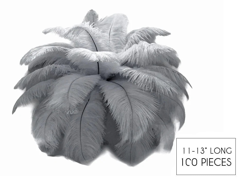 Large white ostrich feathers for DIY crafts and fashion decor, 11-13 inches long.