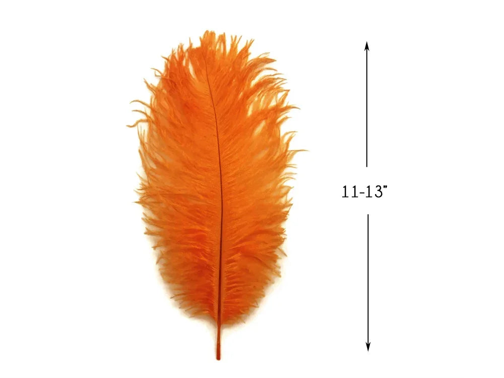 Vibrant orange craft feather, 11-13 inches long for DIY fashion and decor.