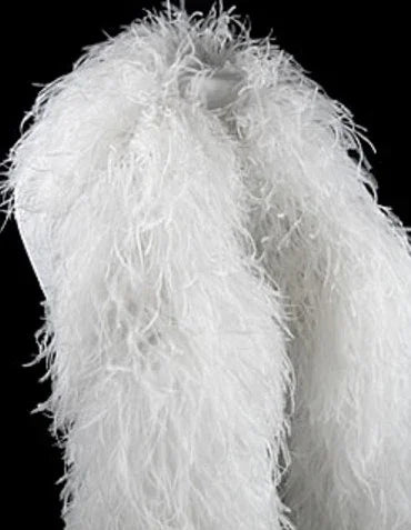 Fluffy white ostrich feathers for fashion and DIY craft decorations.