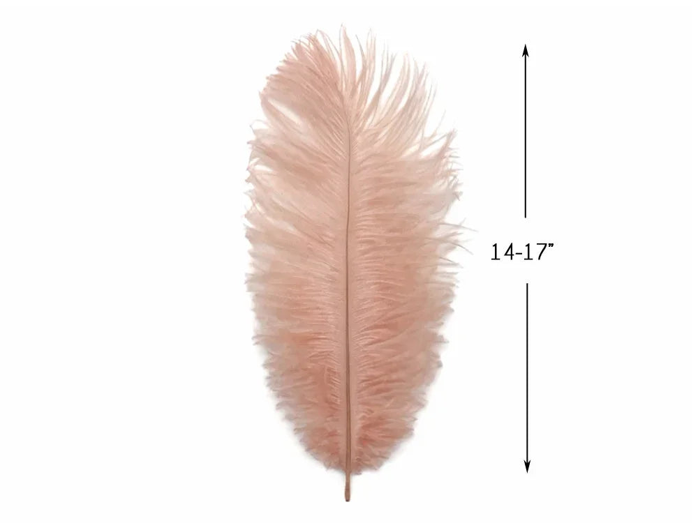 Soft blush pink ostrich feather for crafts and decor, 14-17 inches long