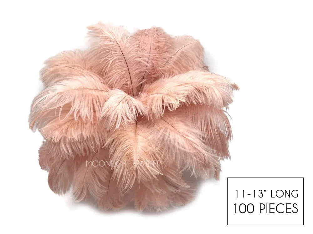 100 pieces of soft pink ostrich feathers, 11-13 inches long for crafts and fashion DIY.