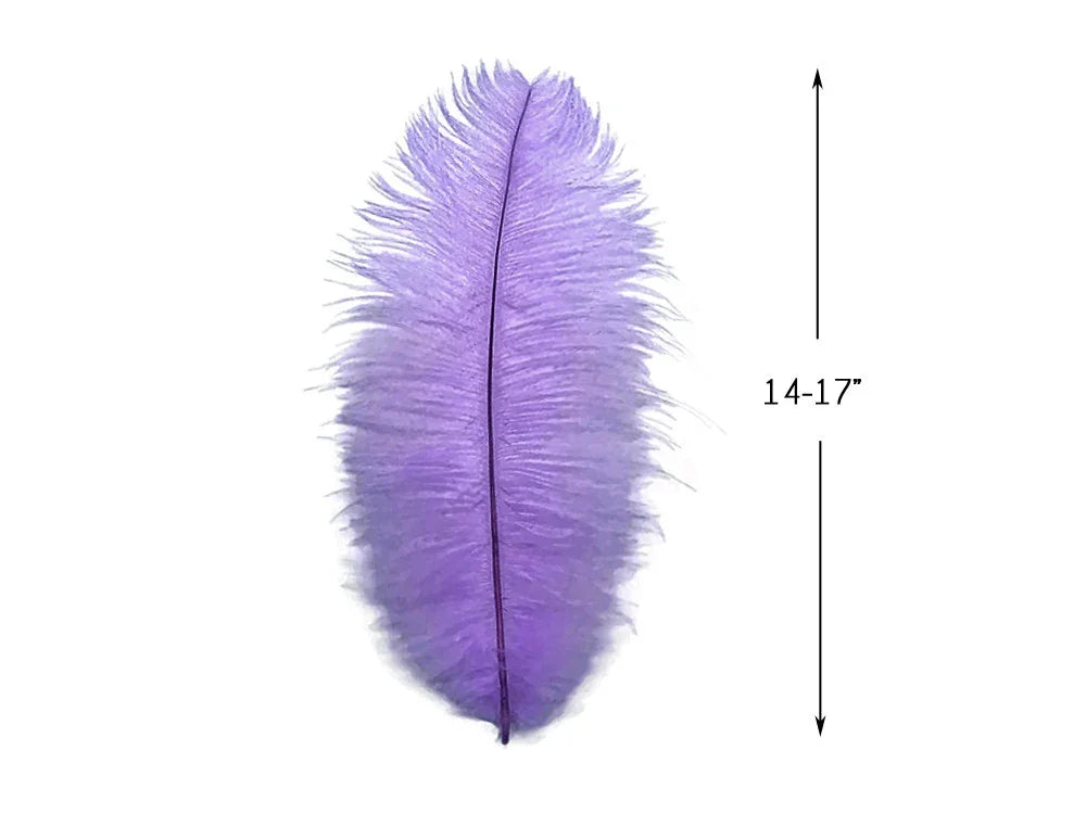 Single purple ostrich feather for crafts and fashion, 14-17 inches long.