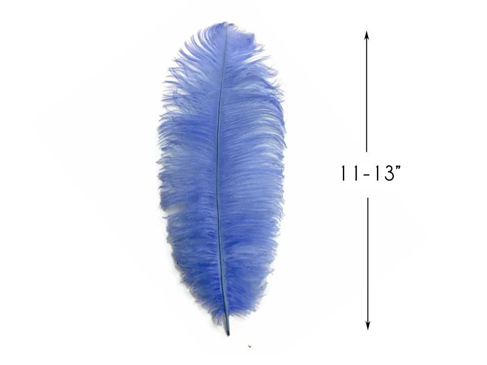 Single 11-13 inch bright blue ostrich feather for crafts and fashion decor.