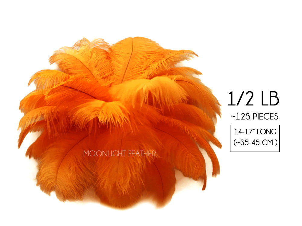 1/2 lb. - 14-17" Orange Ostrich Large Body Drab Wholesale Feathers (Bulk)