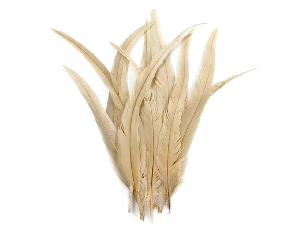 1/2 lbs. - 16-18" Ivory Strung Natural Bleached Rooster Coque Tail Wholesale Feathers (Bulk)