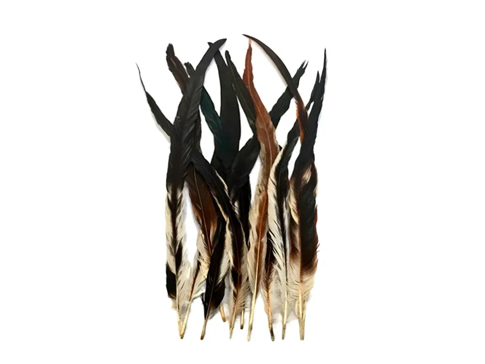 1/8 lbs. - 16-18" Natural Brown & Cream Mix Coque Tail Loose Long Feathers (Bulk)