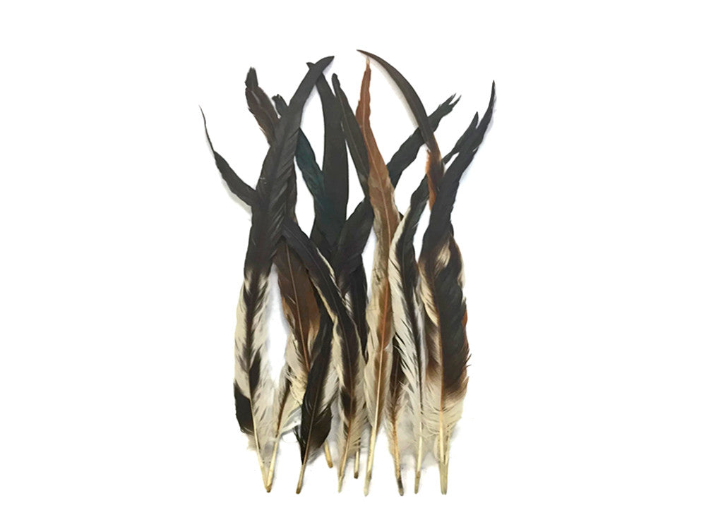 10 Feathers - 16-18" Natural Brown Mix Coque Tail Strung Feathers