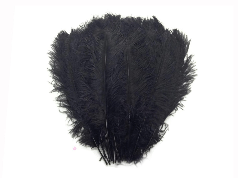 10 Pieces - 14-17" Black Ostrich Dyed Drab Body Feathers