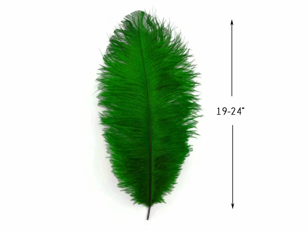 Large vibrant green ostrich feather for crafts and fashion, 19-24 inches long