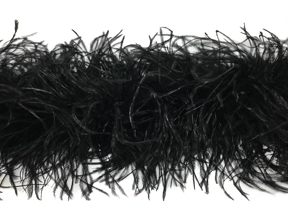 2 Yards - Black 3 Ply Ostrich Medium Weight Fluffy Feather Boa