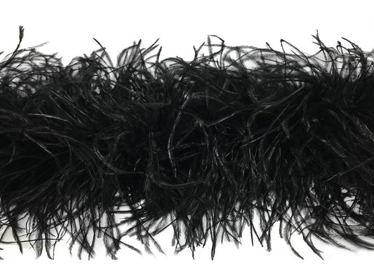 2 Yards - Black 3 Ply Ostrich Medium Weight Fluffy Feather Boa