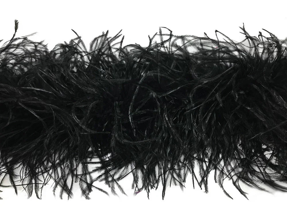 Black ostrich feather boa for fashion, crafts, and costume DIY decor.