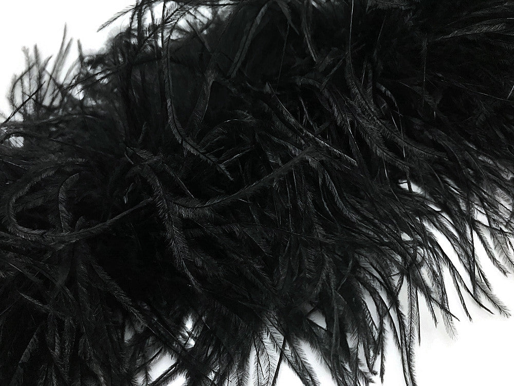 2 Yards - Black 3 Ply Ostrich Medium Weight Fluffy Feather Boa