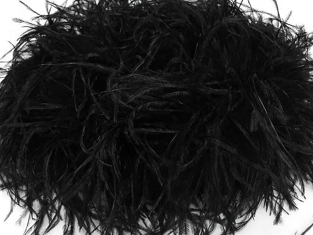 2 Yards - Black 3 Ply Ostrich Medium Weight Fluffy Feather Boa