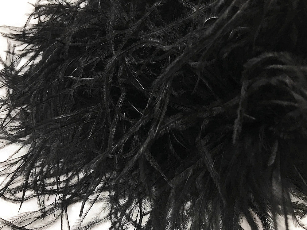 2 Yards - Black 3 Ply Ostrich Medium Weight Fluffy Feather Boa