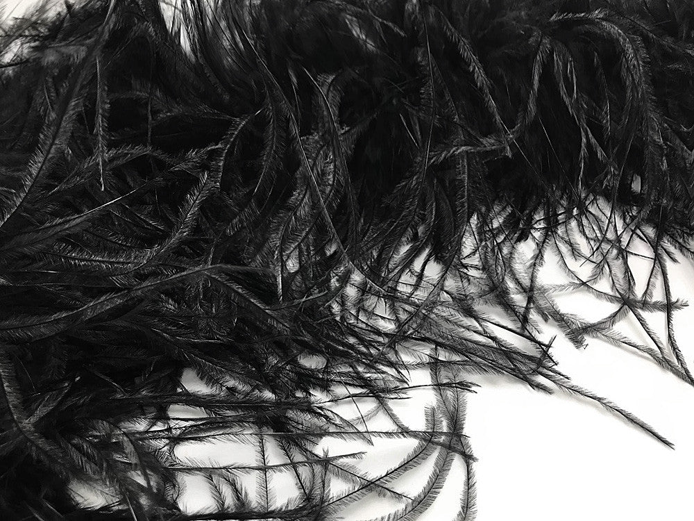 2 Yards - Black 3 Ply Ostrich Medium Weight Fluffy Feather Boa