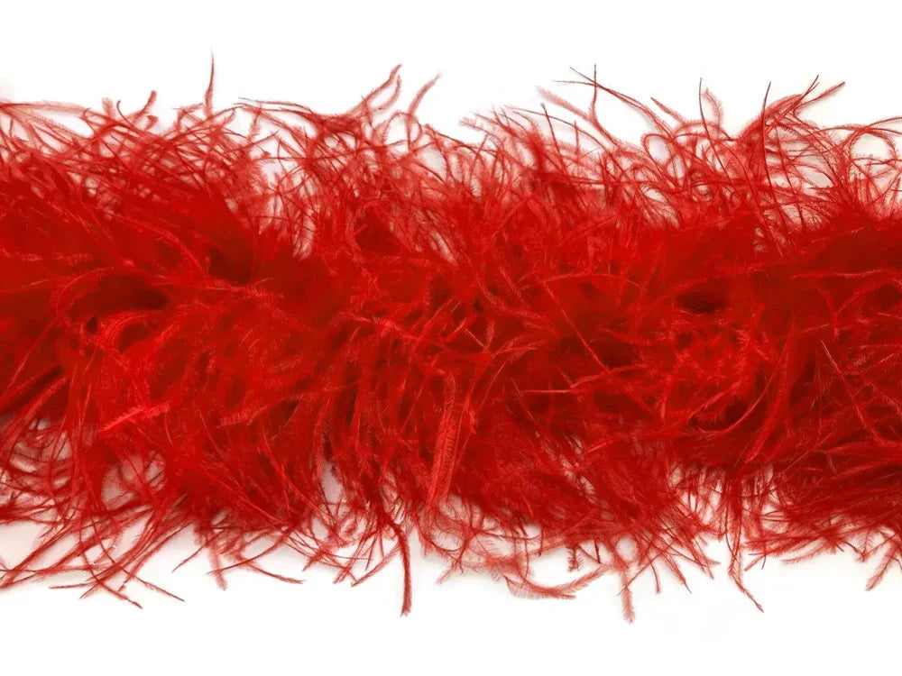 Vibrant red feather boa for fashion accessories and DIY crafts.