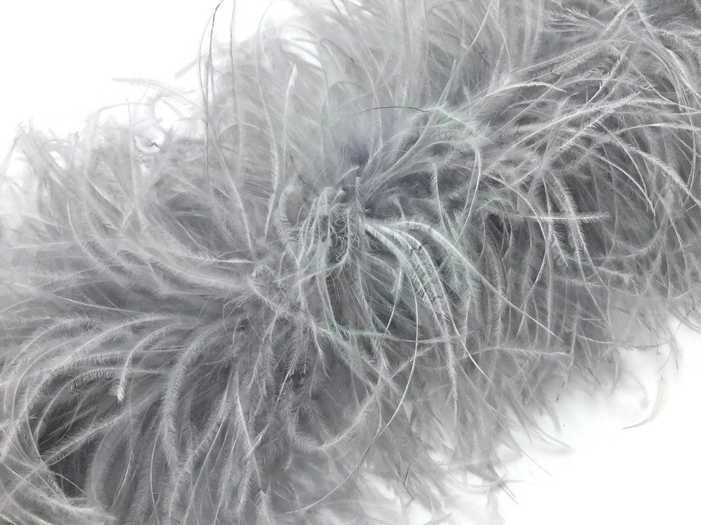 2 Yards - Light Gray 3 Ply Ostrich Medium Weight Fluffy Feather Boa