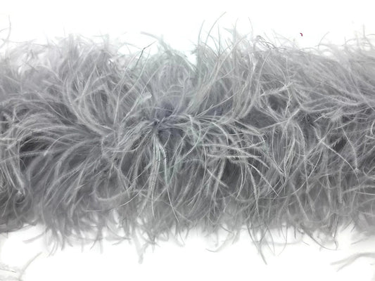 2 Yards - Light Gray 3 Ply Ostrich Medium Weight Fluffy Feather Boa