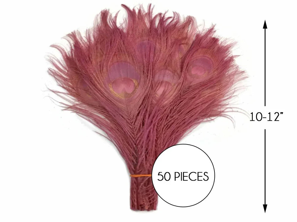50 pieces of 10-12 inch pink peacock feathers for crafts and fashion decor