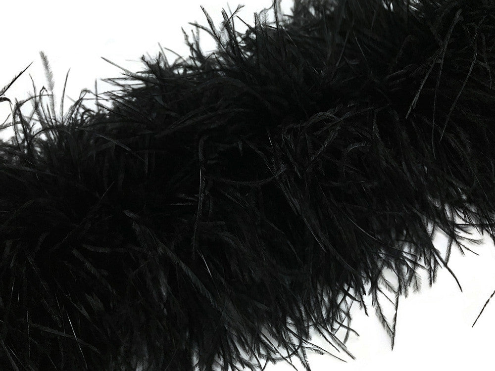 2 Yards - 5 Ply Black Heavy Weight Ostrich Fluffy Feather Boa
