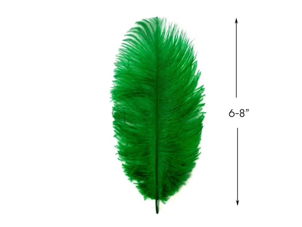 Vibrant green craft feather, 6-8 inches long, for DIY fashion and decor.
