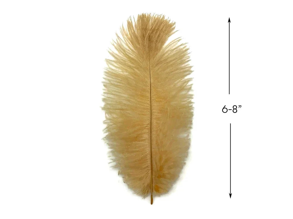 Single 6-8 inch beige ostrich feather for DIY crafts and fashion decor.