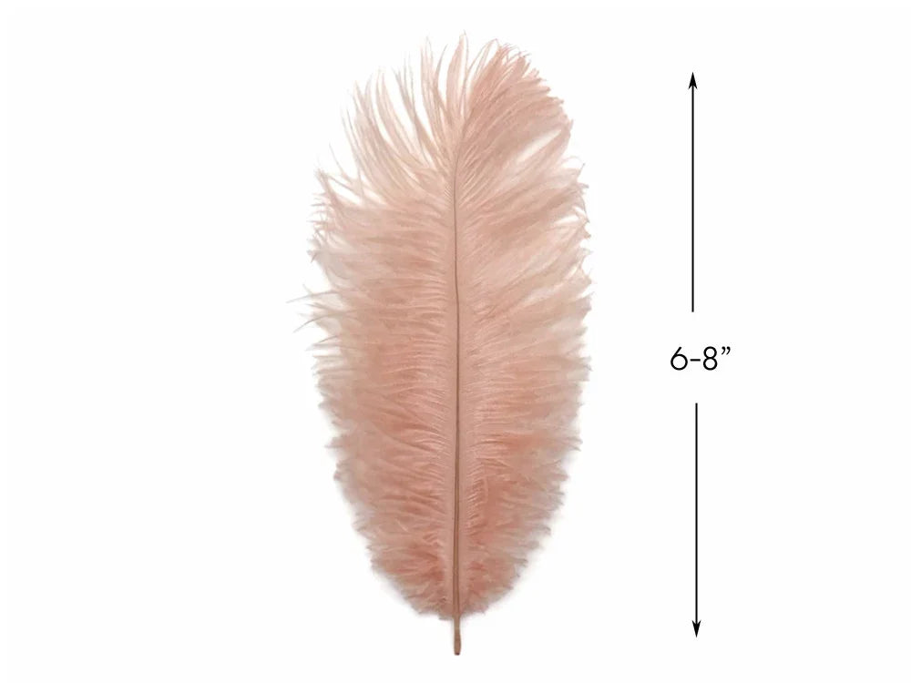 Soft peach ostrich feather, 6-8 inches long, for crafts and fashion DIY.