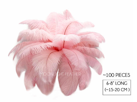 100 Pieces - 6-8" Light Pink Wholesale Ostrich Drabs Feathers (Bulk)