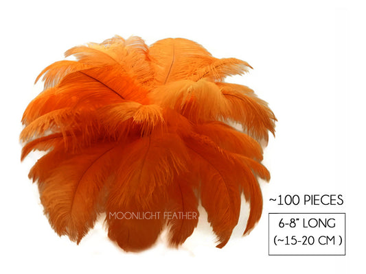 100 Pieces - 6-8" Orange Wholesale Ostrich Drabs Feathers (Bulk)