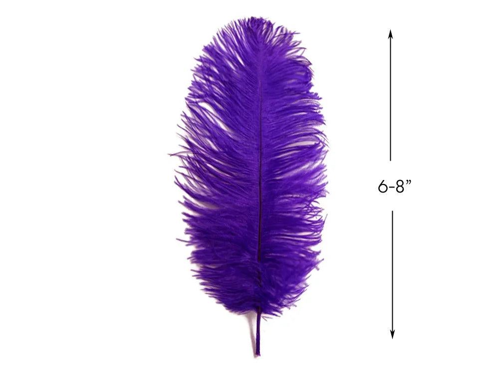 Vibrant purple craft feather, 6-8 inches long, for DIY fashion and decor.