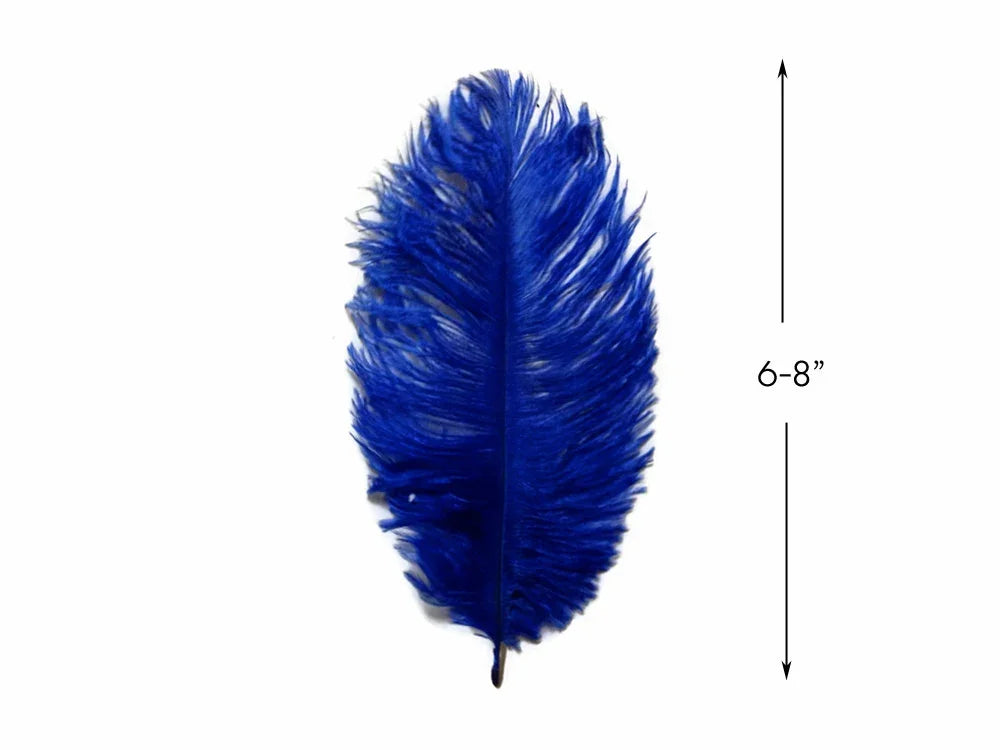 Vibrant cobalt blue craft feather, 6-8 inches long, for DIY fashion and decor.