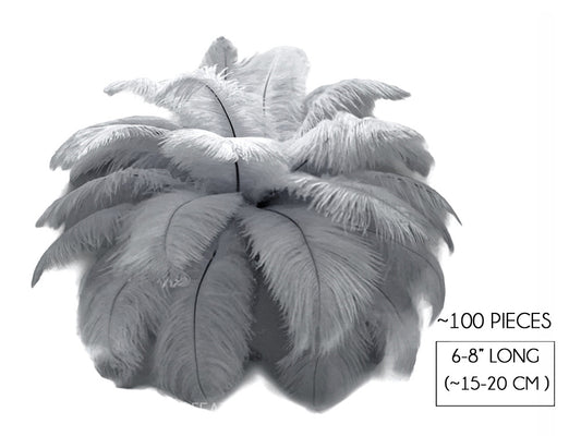 100 Pieces - 6-8" Silver Gray Ostrich Drabs Body Wholesale Feathers (Bulk)