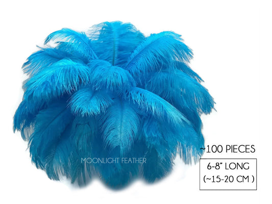100 Pieces - 6-8" Turquoise Blue Ostrich Drab Wholesale Feathers (Bulk)