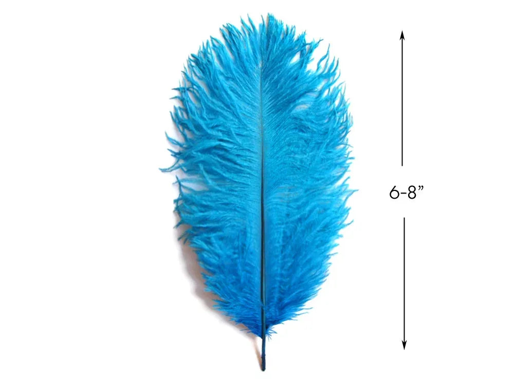 Vibrant blue craft feather, 6-8 inches long, for DIY fashion and decor.
