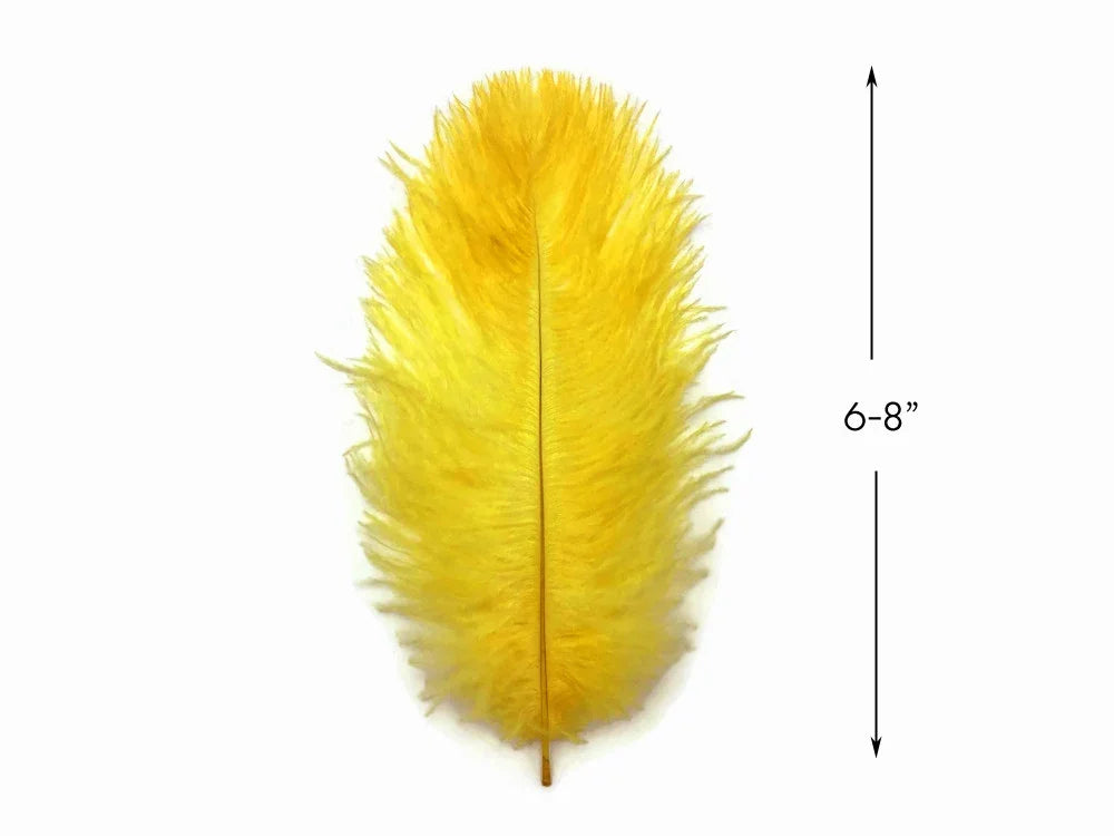 Single bright yellow ostrich feather, 6-8 inches in length