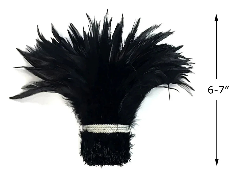 Black feather plume bundle for crafts and fashion decor, 6-7 inches long.