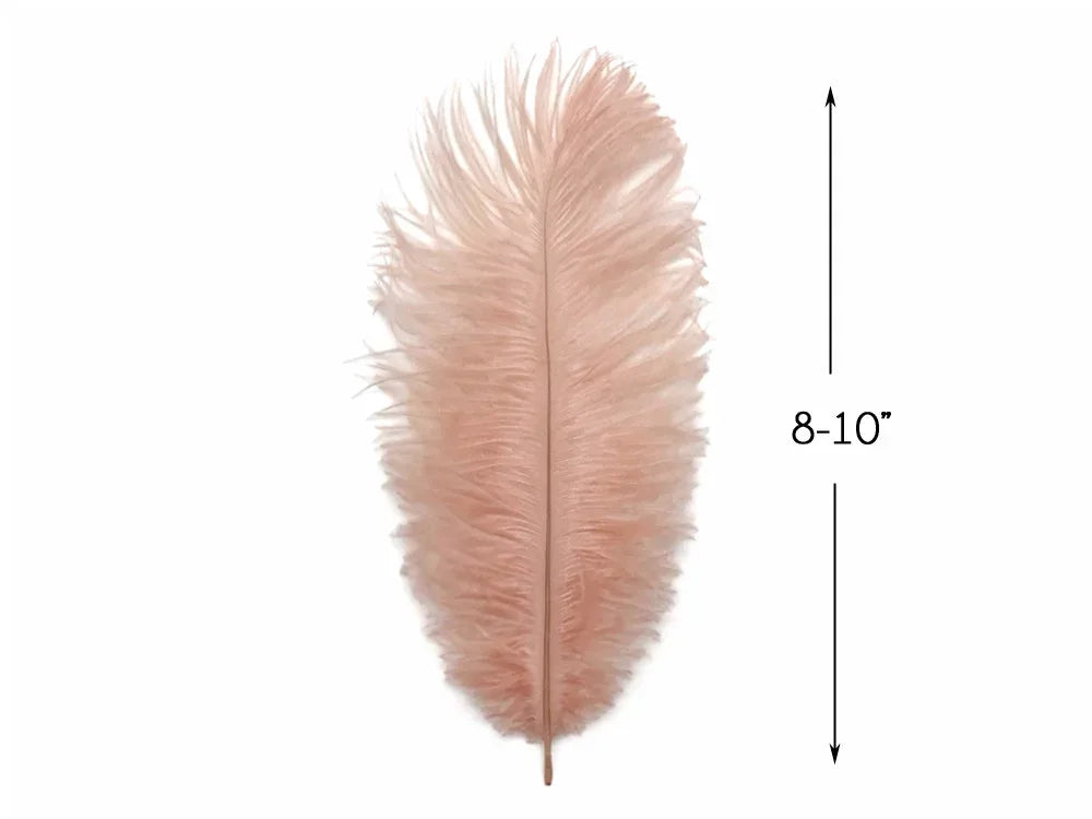 Single soft pink ostrich feather for crafts and fashion, 8-10 inches long.