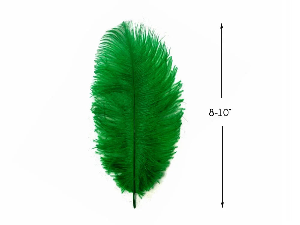 Vibrant green craft feather, 8-10 inches long, for DIY fashion and decor.