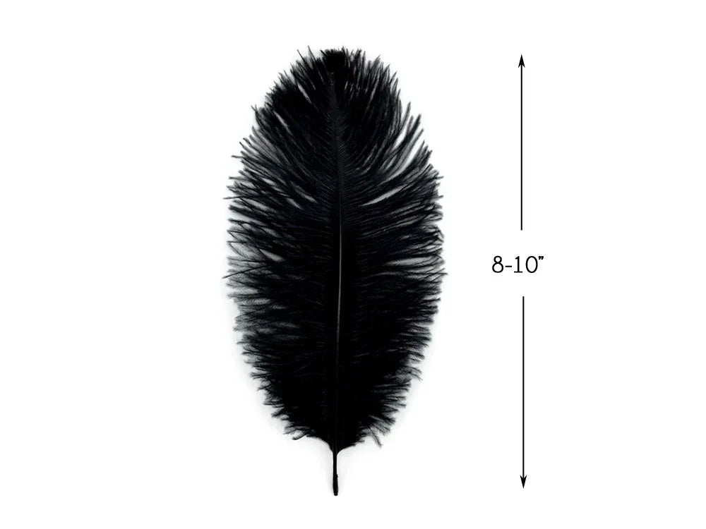 Single large black feather, 8-10 inches long, for DIY crafts and fashion decor.
