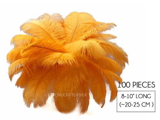 100 Pieces - 8-10" Golden Yellow Ostrich Dyed Drab Body Wholesale Feathers (Bulk)