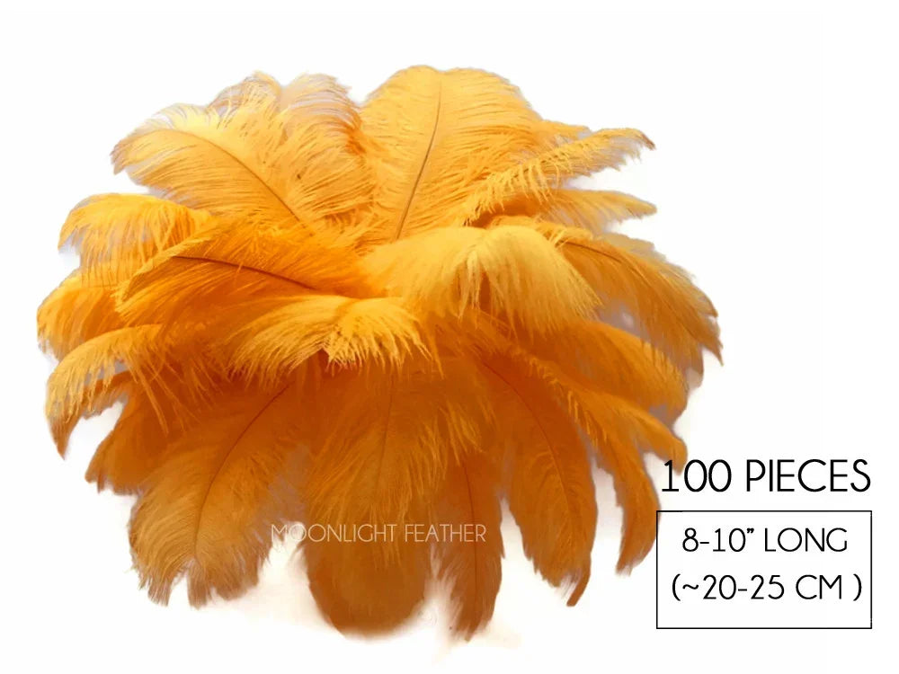 100 pieces of vibrant yellow ostrich feathers, 8-10 inches long for crafts and fashion decor.