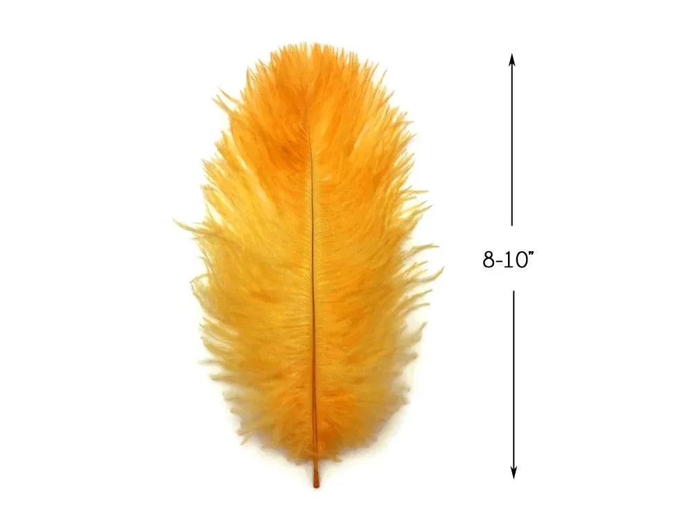 Single large orange ostrich feather, 8-10 inches long, for crafts and fashion décor.